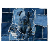 Hunde-Patchwork-Kunst-Denim Große Geschenktüte (Rückseite)