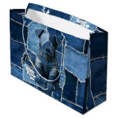 Hunde-Patchwork-Kunst-Denim Große Geschenktüte (Rückseite Schrägansicht)