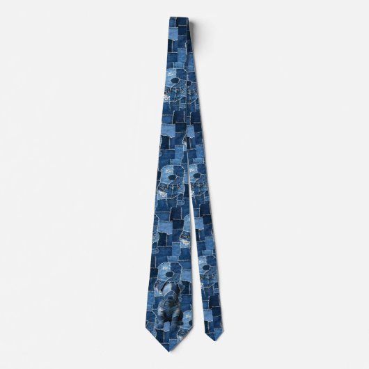 Hunde-Patchwork-Kunst-Denim Krawatte (Vorderseite)