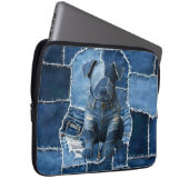 Hunde-Patchwork-Kunst-Denim Laptopschutzhülle (Vorne Rechts)