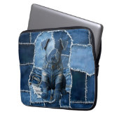 Hunde-Patchwork-Kunst-Denim Laptopschutzhülle (Vorderseite Links)