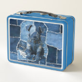 Hunde-Patchwork-Kunst-Denim Metall Brotdose (Rückseite)