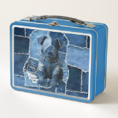Hunde-Patchwork-Kunst-Denim Metall Brotdose (Vorderseite)