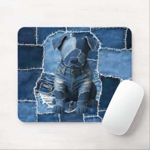 Hunde-Patchwork-Kunst-Denim Mousepad