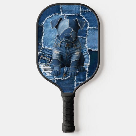 Hunde-Patchwork-Kunst-Denim Pickleball Schläger (Vorderseite)