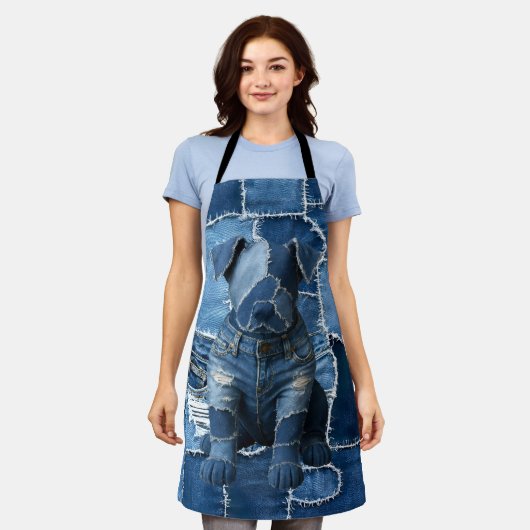 Hunde-Patchwork-Kunst-Denim Schürze (Getragen)