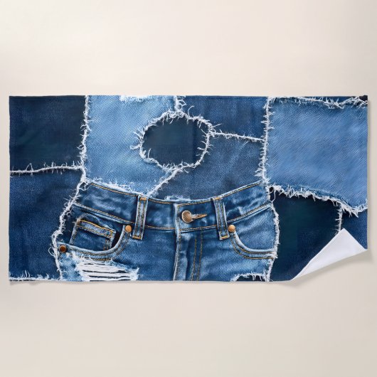 Hunde-Patchwork-Kunst-Denim Strandtuch (Vorderseite)