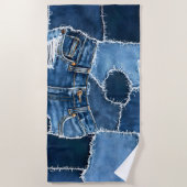 Hunde-Patchwork-Kunst-Denim Strandtuch (Vorderseite)