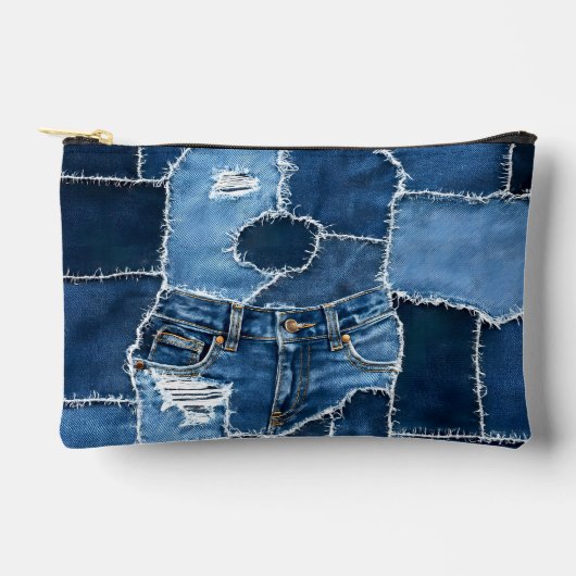 Hunde-Patchwork-Kunst-Denim Zubehörtasche (Vorderseite)