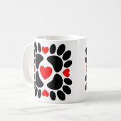 Hunde-Paw-Drucke und rotes Herz-Muster Kaffeetasse (Vorderseite Links)