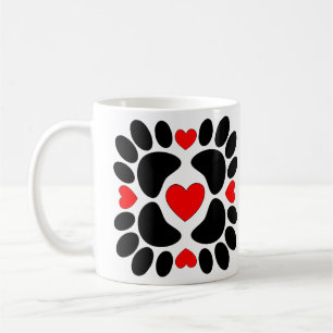 Hunde-Paw-Drucke und rotes Herz-Muster Kaffeetasse