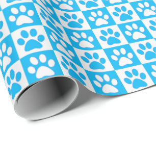 Hunde Paw Prints Aqua und Weiß Geschenkpapier