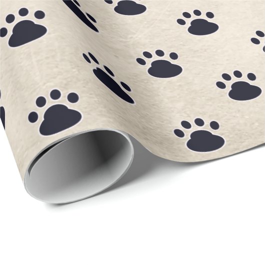 Hunde-Paw-Prints auf beigem Hintergrund Geschenkpapier (Rolleneckpunkt)