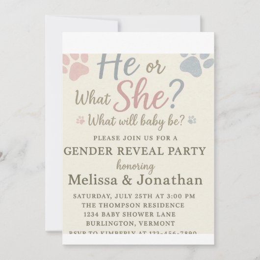 Hunde Paw Prints Gender Reveve Einladung (Vorderseite)