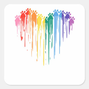 Hunde Paws Rainbow Heart Hund Lover Gay Pride LGBT Quadratischer Aufkleber
