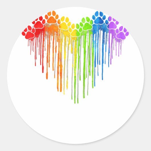 Hunde Paws Rainbow Heart Hund Lover Gay Pride LGBT Runder Aufkleber (Vorderseite)
