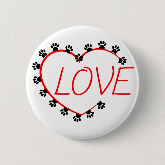 Hunde Paws Rotes Herz Liebe Button (Vorderseite)