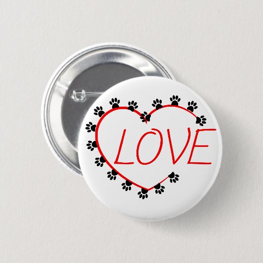 Hunde Paws Rotes Herz Liebe Button (Vorne & Hinten)