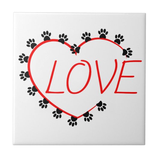 Hunde Paws Rotes Herz Liebe Fliese (Vorderseite)