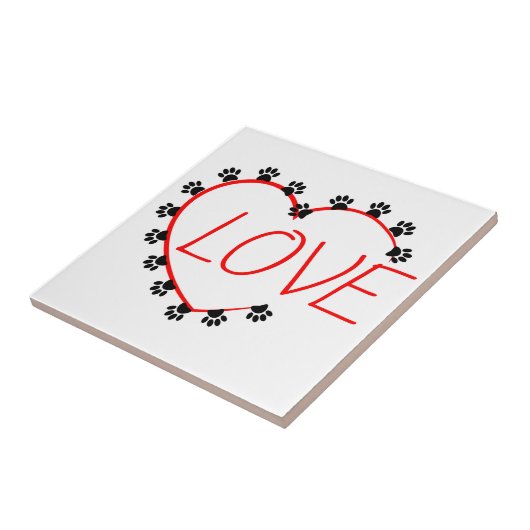 Hunde Paws Rotes Herz Liebe Fliese (Seite)