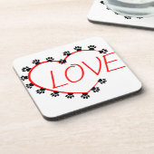 Hunde Paws Rotes Herz Liebe Getränkeuntersetzer (Linke Seite)