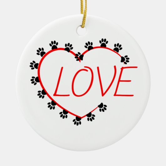 Hunde Paws Rotes Herz Liebe Keramik Ornament (Vorne)
