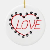 Hunde Paws Rotes Herz Liebe Keramik Ornament (Hinten)