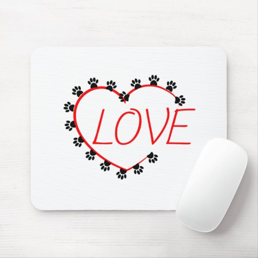 Hunde Paws Rotes Herz Liebe Mousepad (Mit Mouse)