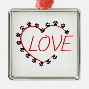 Hunde Paws Rotes Herz Liebe Ornament Aus Metall
