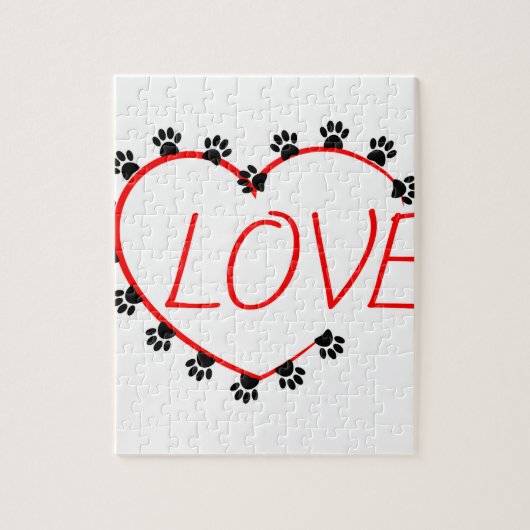 Hunde Paws Rotes Herz Liebe Puzzle (Vertikal)