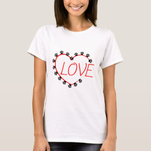 Hunde Paws Rotes Herz Liebe T-Shirt