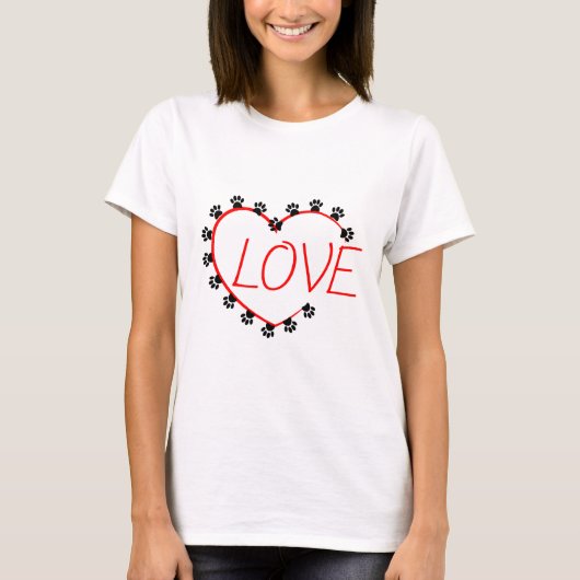 Hunde Paws Rotes Herz Liebe T-Shirt (Vorderseite)