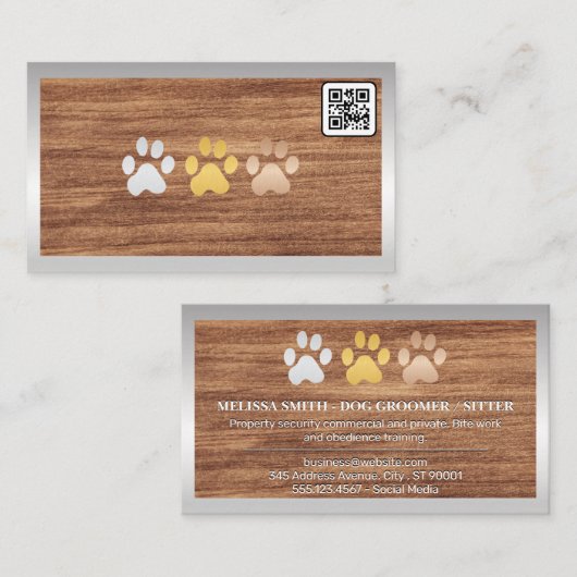Hunde Paws Wood | QR Code Business Card Visitenkarte (Vorne/Hinten)