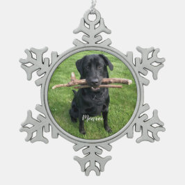Hunde Personalisierter Name und Foto Schneeflocken Zinn-Ornament