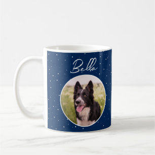 Hunde-Pet-Foto auf Tasse mit Namen und blauen Schn