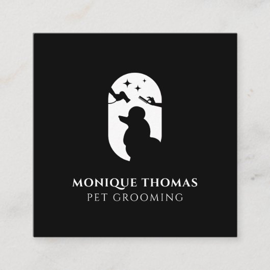 Hunde-Pflegelogo Schwarz-weiß Quadratische Visitenkarte (Vorderseite)