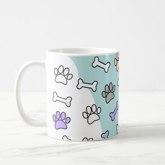 Hunde-Pfoten-Muster und Knochen-Muster Kaffeetasse (Links)