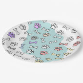 Hunde-Pfoten-Muster und Knochen-Muster Pappteller (Schrägansicht)