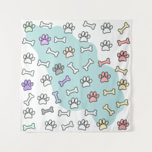 Hunde-Pfoten-Muster und Knochen-Muster Wandteppich