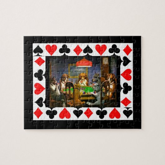 Hunde Poker mit Kartenkartentabeln an der Grenze z Puzzle (Horizontal)
