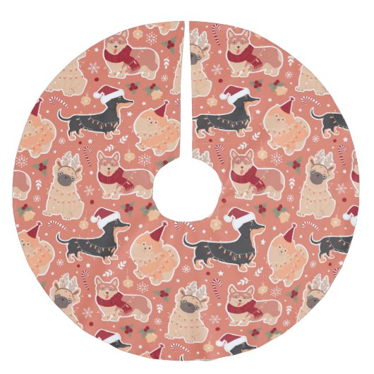 Hunde Polyester Weihnachtsbaumdecke (Vorderseite)