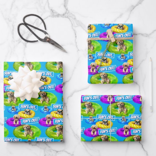 Hunde-Poolparty Geschenkpapier Set (Vorderseite)