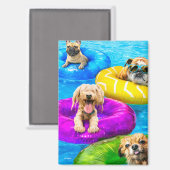 Hunde-Poolparty Magnet (Vorderseite/Rückseite)
