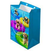 Hunde-Poolparty Mittlere Geschenktüte (Vorderseite Schrägansicht)