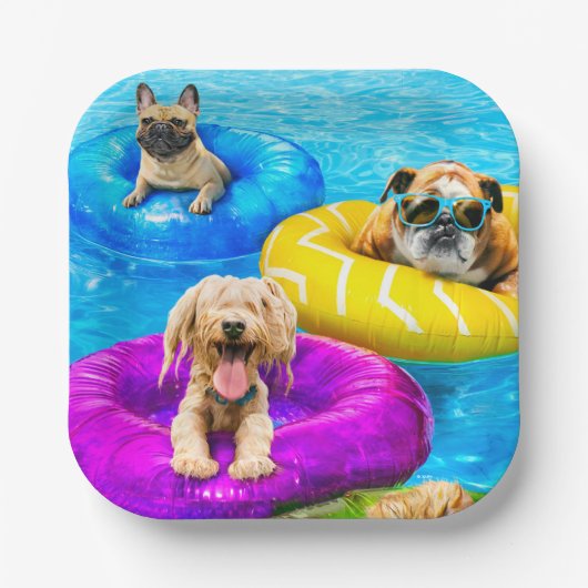 Hunde-Poolparty Pappteller (Vorderseite)