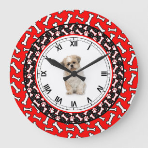 Hunde-Portrait-Dog-Knochen-Niedlich-Fibelrahmen Große Wanduhr