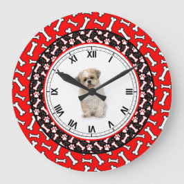 Hunde-Portrait-Dog-Knochen-Niedlich-Fibelrahmen Große Wanduhr