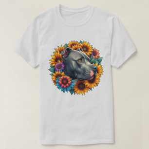 Hunde Portrait umgeben von blühenden Sonnenblumen T-Shirt