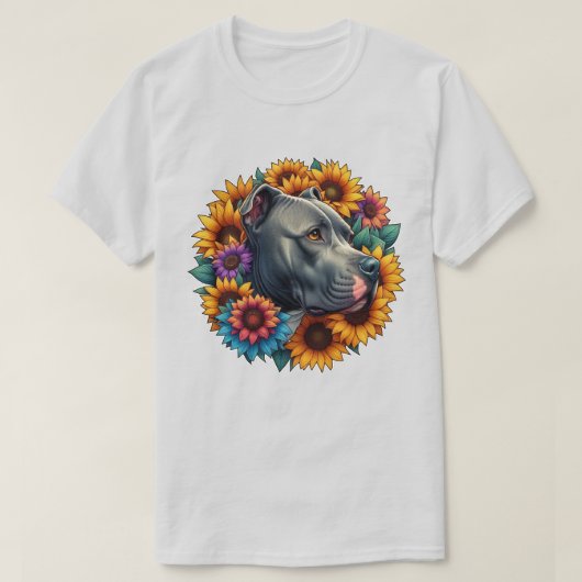 Hunde Portrait umgeben von blühenden Sonnenblumen T-Shirt (Design vorne)