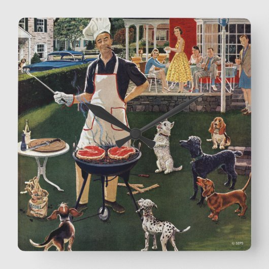 Hunde Quadratische Wanduhr (Vorderseite)